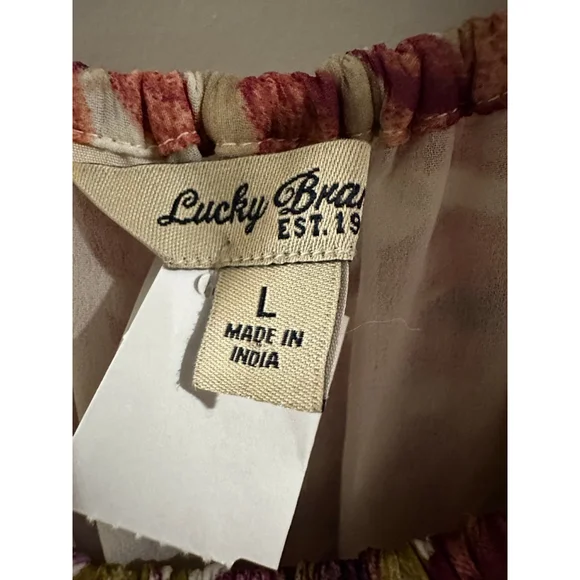 Lucky Brand L Rust Maroon Green Leaf Print Off-Shoulder Blouse Top - Picture 7 of 10